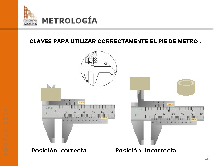 CLAVES PARA UTILIZAR CORRECTAMENTE EL PIE DE METRO. Posición correcta Posición incorrecta 18 