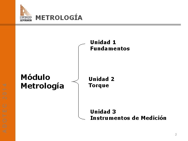 ADOTEC 2014 Unidad 1 Fundamentos Módulo Metrología Unidad 2 Torque Unidad 3 Instrumentos de