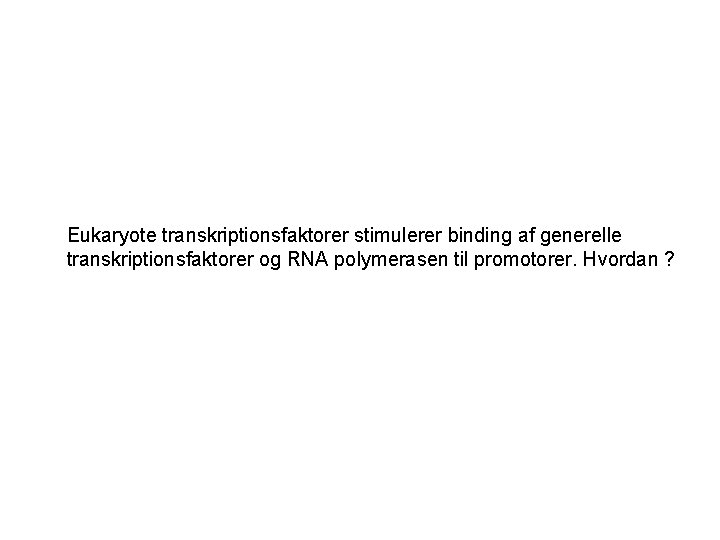Eukaryote transkriptionsfaktorer stimulerer binding af generelle transkriptionsfaktorer og RNA polymerasen til promotorer. Hvordan ?