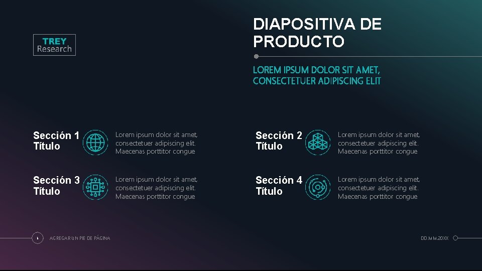 DIAPOSITIVA DE PRODUCTO LOREM IPSUM DOLOR SIT AMET, CONSECTETUER ADIPISCING ELIT Sección 1 Título