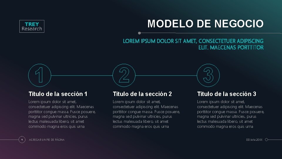 MODELO DE NEGOCIO LOREM IPSUM DOLOR SIT AMET, CONSECTETUER ADIPISCING ELIT. MAECENAS PORTTITOR 1