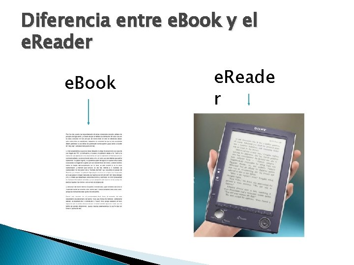 Diferencia entre e. Book y el e. Reader e. Book e. Reade r 
