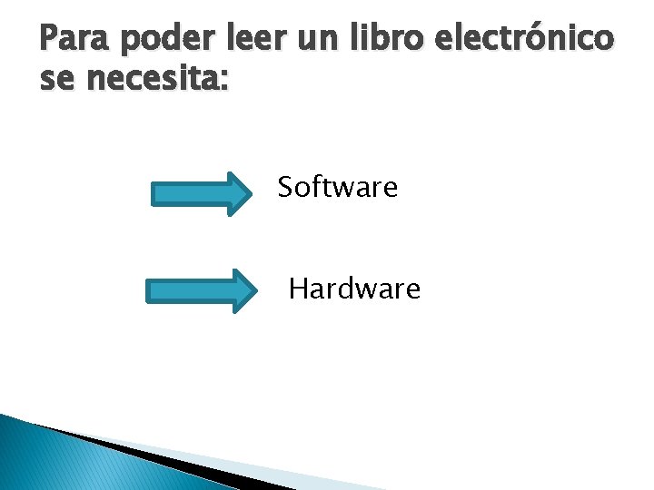 Para poder leer un libro electrónico se necesita: Software Hardware 