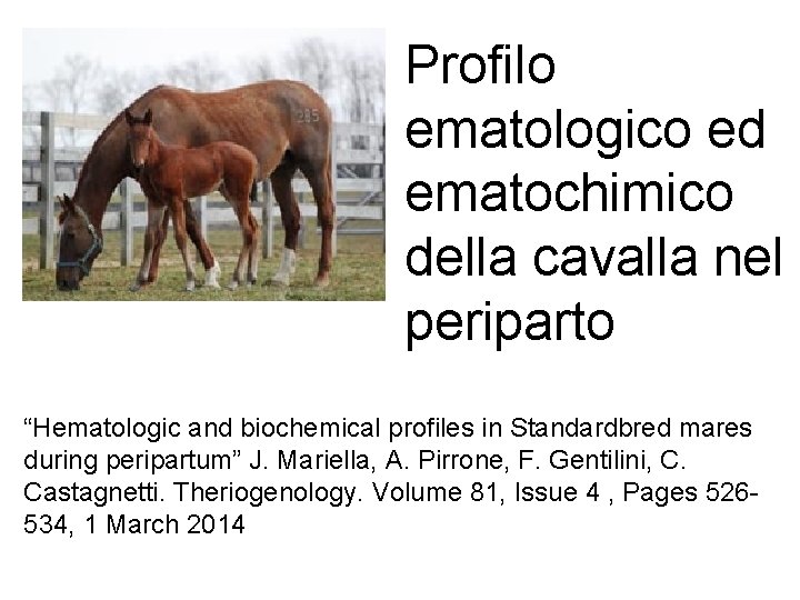 Profilo ematologico ed ematochimico della cavalla nel periparto “Hematologic and biochemical profiles in Standardbred