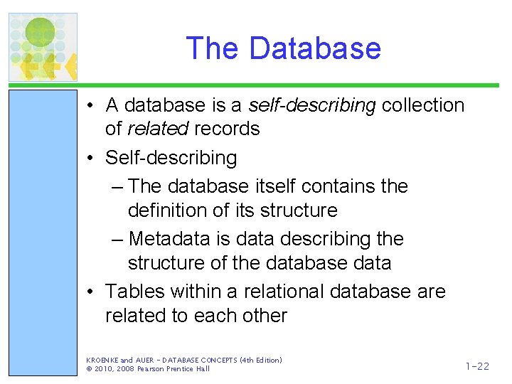 The Database • A database is a self-describing collection of related records • Self-describing