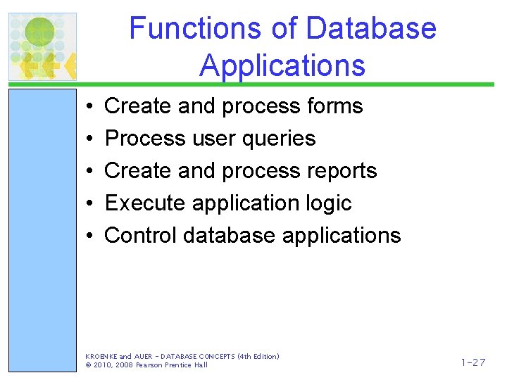 Functions of Database Applications • • • Create and process forms Process user queries