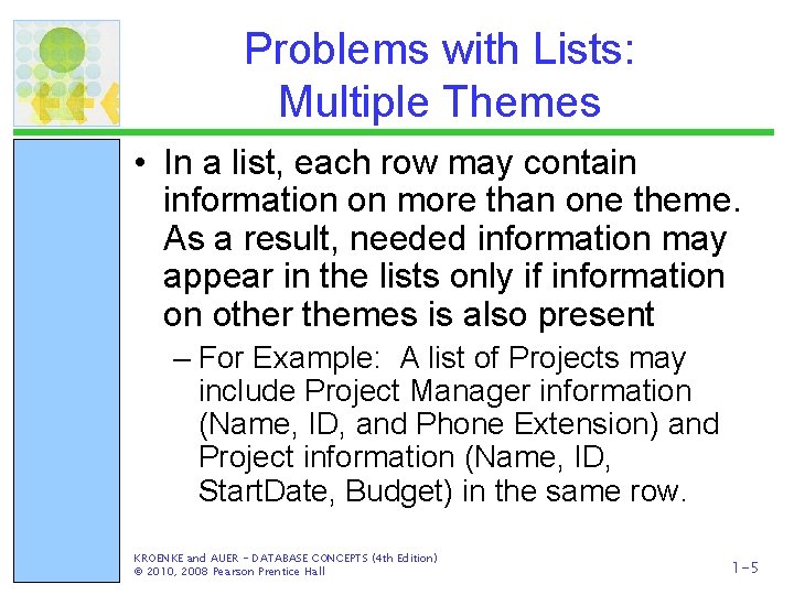 Problems with Lists: Multiple Themes • In a list, each row may contain information