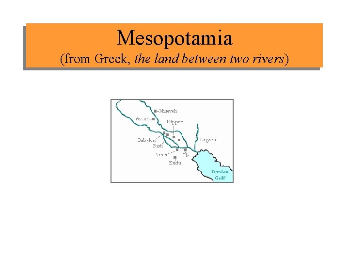 Mesopotamia (from Greek, the land between two rivers) 