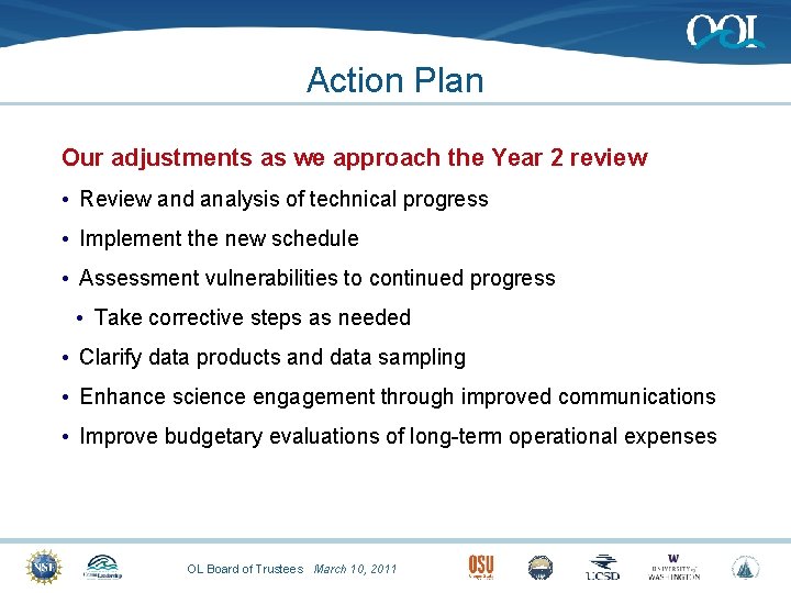Action Plan Our adjustments as we approach the Year 2 review • Review and