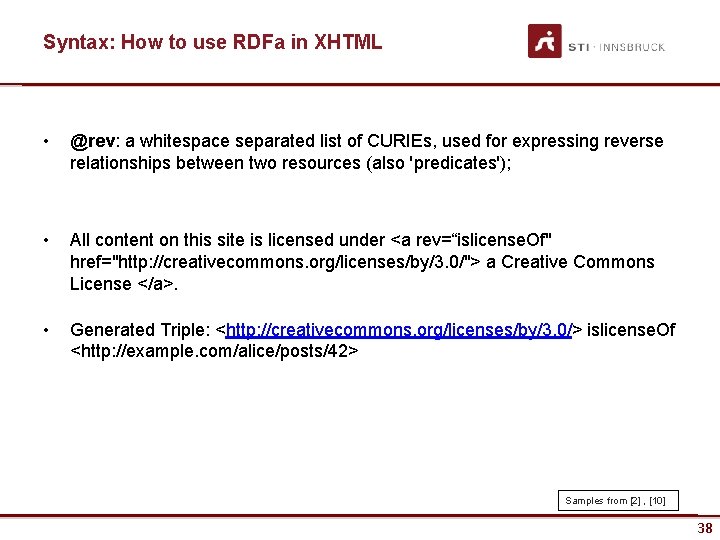 Syntax: How to use RDFa in XHTML • @rev: a whitespace separated list of