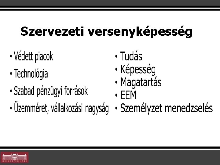 Szervezeti versenyképesség Szervezeti versenyképesség