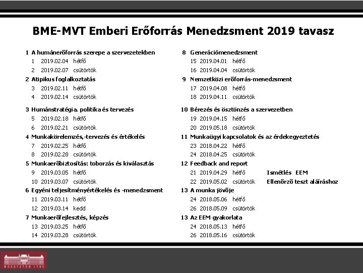 BME-MVT Emberi Erőforrás Menedzsment 2019 tavasz 1 A humánerőforrás szerepe a szervezetekben 8 Generációmenedzsment