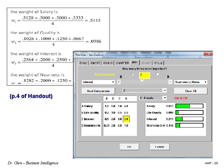 (p. 4 of Handout) Dr. Chen – Business Intelligence AHP - 20 