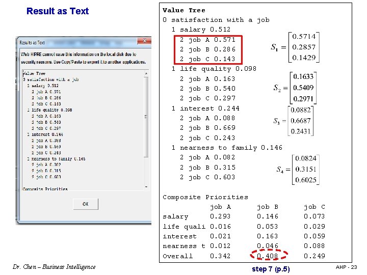 Result as Text Dr. Chen – Business Intelligence Value Tree 0 satisfaction with a