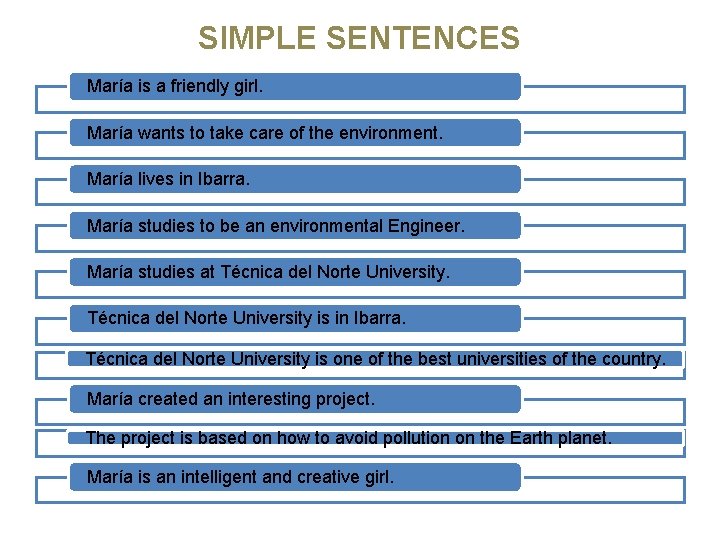 SIMPLE SENTENCES María is a friendly girl. María wants to take care of the