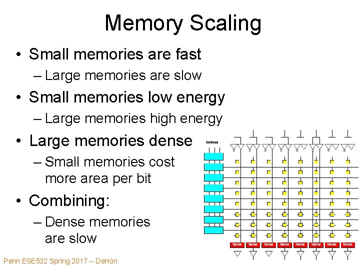 Memory Scaling • Small memories are fast – Large memories are slow • Small