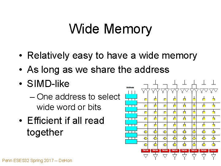 Wide Memory • Relatively easy to have a wide memory • As long as