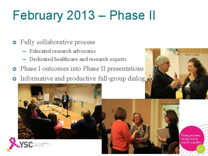 February 2013 – Phase II Fully collaborative process – Educated research advocates – Dedicated