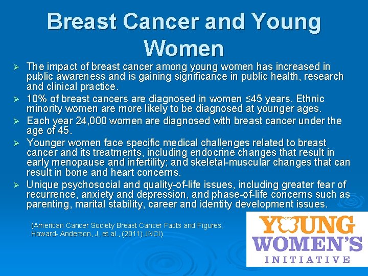 Breast Cancer and Young Women Ø Ø Ø The impact of breast cancer among
