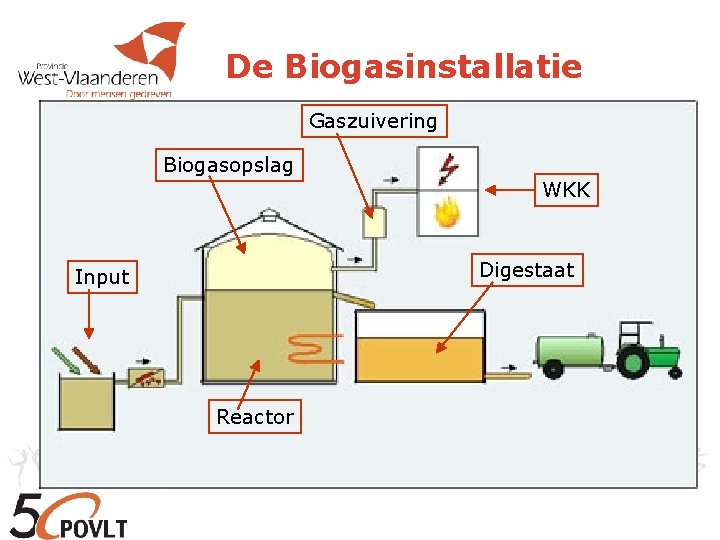 De Biogasinstallatie Gaszuivering Biogasopslag WKK Digestaat Input Reactor 