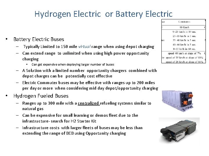Hydrogen Electric or Battery Electric • Battery Electric Buses – Typically Limited to 150
