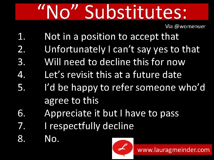 “No” Substitutes: 1. 2. 3. 4. 5. 6. 7. 8. Via @womenuer Not in