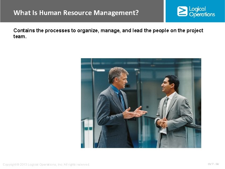 What Is Human Resource Management? Contains the processes to organize, manage, and lead the