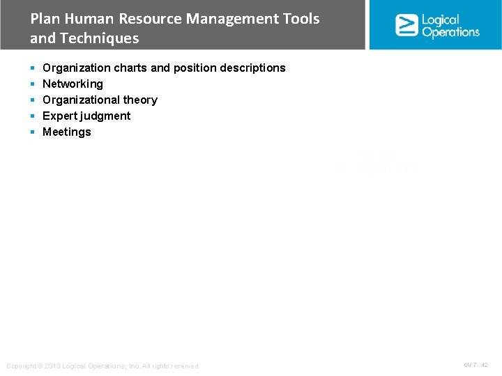 Plan Human Resource Management Tools and Techniques § § § Organization charts and position