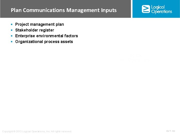 Plan Communications Management Inputs § § Project management plan Stakeholder register Enterprise environmental factors