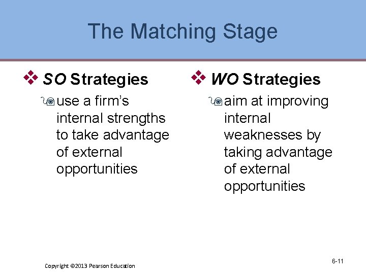 The Matching Stage v SO Strategies 9 use a firm’s internal strengths to take