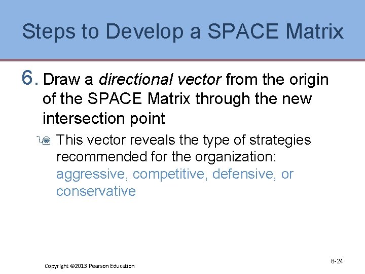 Steps to Develop a SPACE Matrix 6. Draw a directional vector from the origin