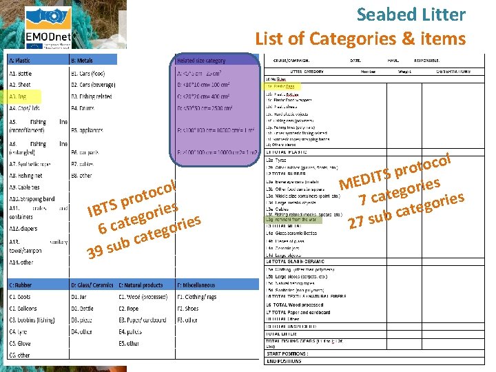 Seabed Litter List of Categories & items ol c o t ro p S