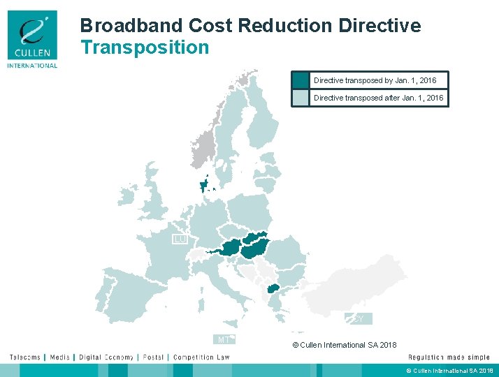 Broadband Cost Reduction Directive Transposition Directive transposed by Jan. 1, 2016 Directive transposed after