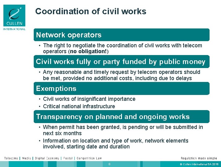 Coordination of civil works Network operators • The right to negotiate the coordination of