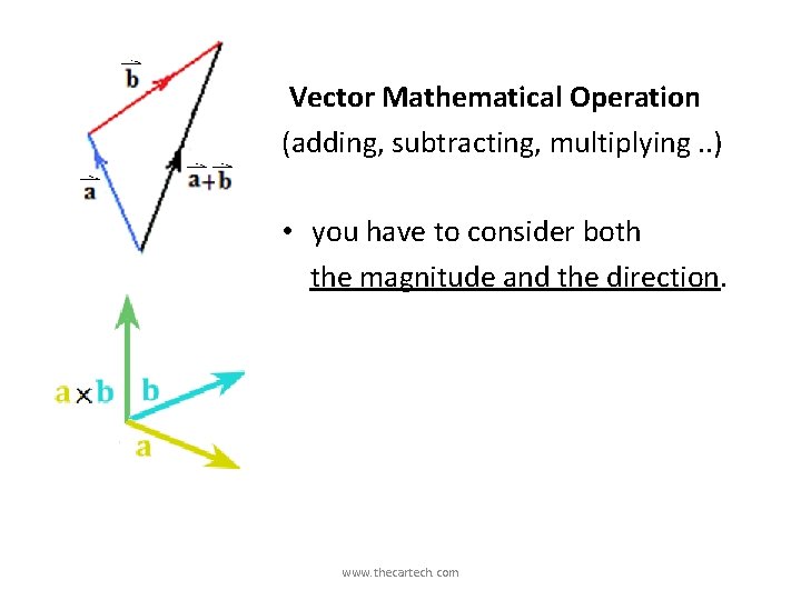  Vector Mathematical Operation (adding, subtracting, multiplying. . ) • you have to consider
