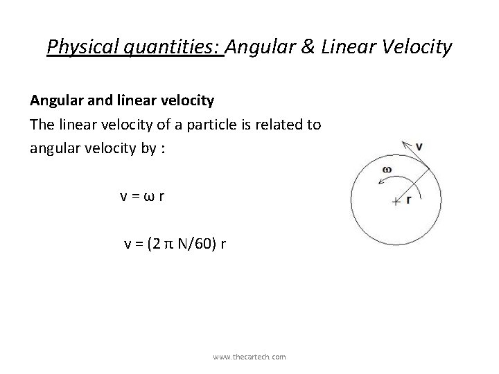 Physical quantities: Angular & Linear Velocity Angular and linear velocity The linear velocity of