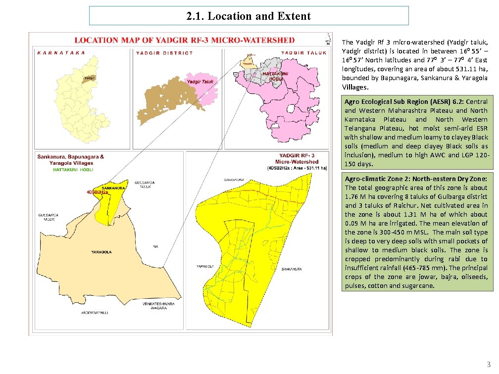 2. 1. Location and Extent The Yadgir Rf 3 micro-watershed (Yadgir taluk, Yadgir district)