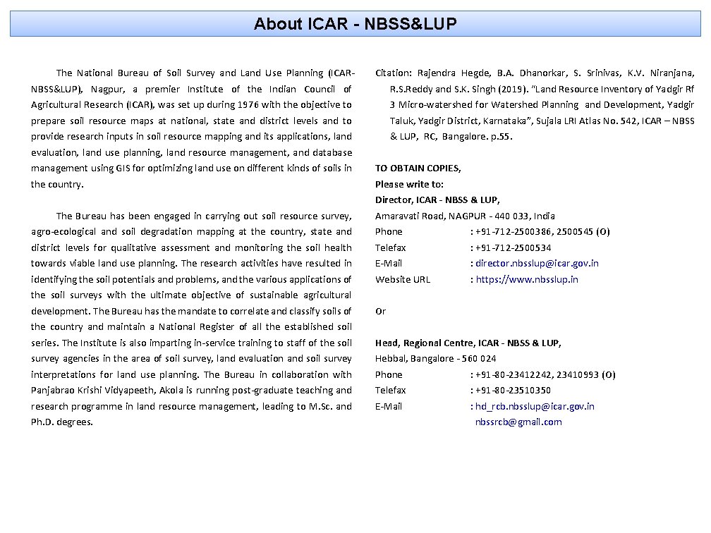 About ICAR - NBSS&LUP The National Bureau of Soil Survey and Land Use Planning