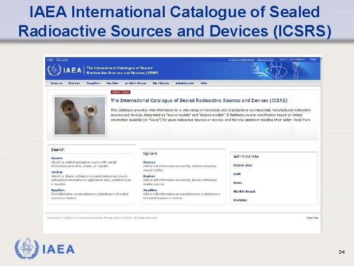 IAEA International Catalogue of Sealed Radioactive Sources and Devices (ICSRS) IAEA 34 