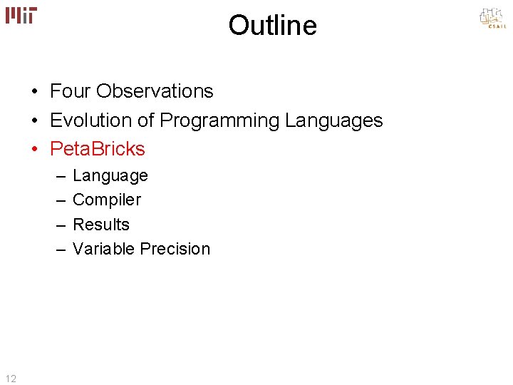 Outline • Four Observations • Evolution of Programming Languages • Peta. Bricks – –