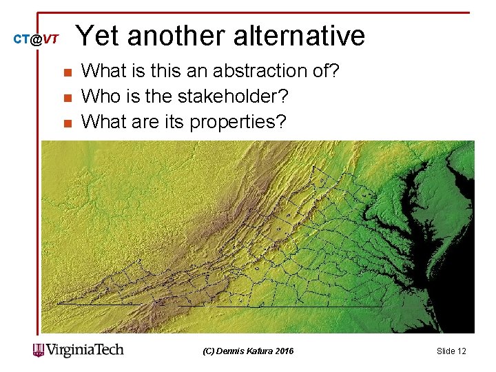 Yet another alternative CT@VT n n n What is this an abstraction of? Who