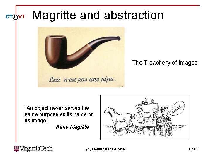 CT@VT Magritte and abstraction The Treachery of Images “An object never serves the same