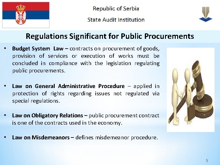 Regulations Significant for Public Procurements • Budget System Law – contracts on procurement of