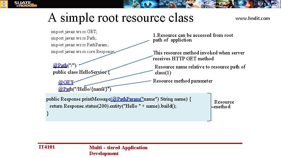 A simple root resource class import javax. ws. rs. GET; import javax. ws. rs.