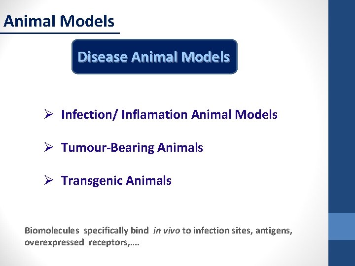 Animal Models Disease Animal Models Ø Infection/ Inflamation Animal Models Ø Tumour-Bearing Animals Ø