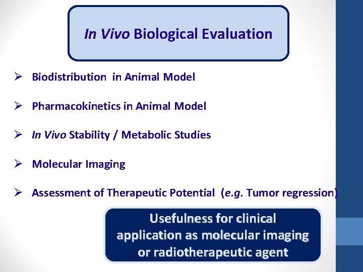 In Vivo Biological Evaluation Ø Biodistribution in Animal Model Ø Pharmacokinetics in Animal Model