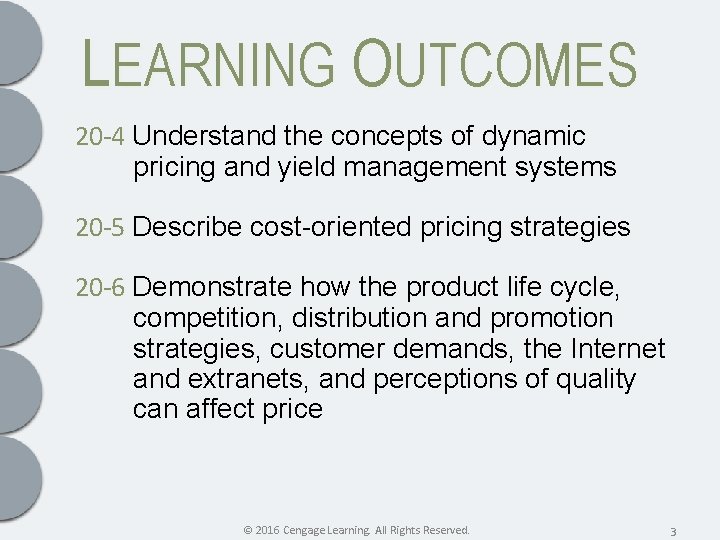LEARNING OUTCOMES 20 -4 Understand the concepts of dynamic pricing and yield management systems