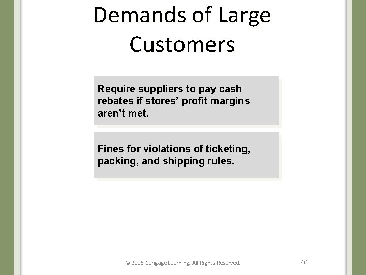 Demands of Large Customers Require suppliers to pay cash rebates if stores’ profit margins
