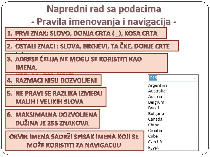 Napredni rad sa podacima - Pravila imenovanja i navigacija - 