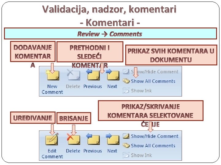 Validacija, nadzor, komentari - Komentari Review → Comments 